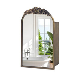 Artloge Luvodi 51X76.5Cm Vintage Arched Mirror Cabinet, Antique Brass Bathroom Medicine Cabinet With Shelves - thumbnail 9