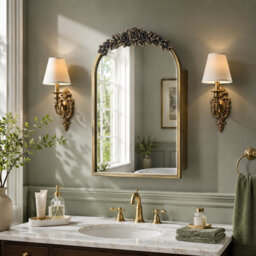 Artloge Luvodi 51X76.5Cm Vintage Arched Mirror Cabinet, Antique Brass Bathroom Medicine Cabinet With Shelves - thumbnail 1