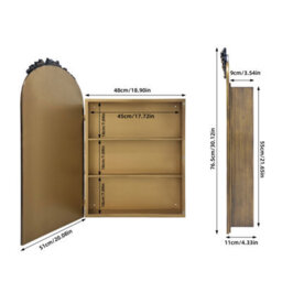 Artloge Luvodi 51X76.5Cm Vintage Arched Mirror Cabinet, Antique Brass Bathroom Medicine Cabinet With Shelves - thumbnail 2