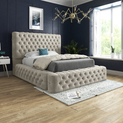 Ds Living Cambridge Upholstered Soft Touch Cream Plush Velvet Bed Frame 4Ft6 - image 1