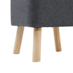 Living And Home Dark Grey Linen Fabric Padded Footstool With Wooden Legs W 395 X D 395 X H 400 mm - thumbnail 5