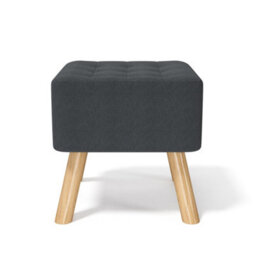Living And Home Dark Grey Linen Fabric Padded Footstool With Wooden Legs W 395 X D 395 X H 400 mm - thumbnail 4