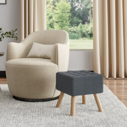 Living And Home Dark Grey Linen Fabric Padded Footstool With Wooden Legs W 395 X D 395 X H 400 mm - thumbnail 1