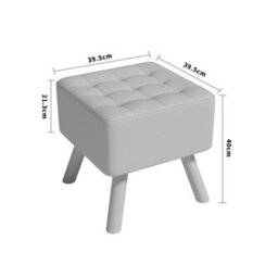 Living And Home Dark Grey Linen Fabric Padded Footstool With Wooden Legs W 395 X D 395 X H 400 mm - thumbnail 2