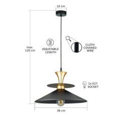 Luminosa Lighting Luminosa Della Dome Pendant Ceiling Light Gold, Black 1X E27 - thumbnail 3