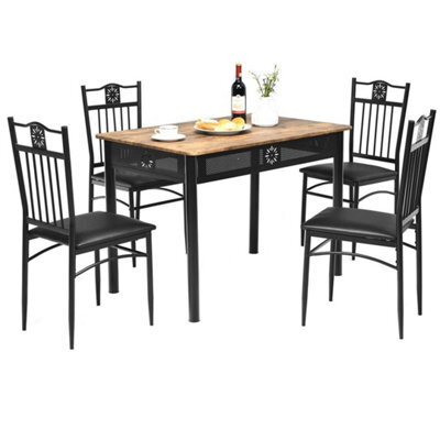 5Pcs Dining Table & Chair Set Breakfast Bar Kitchen Furniture With Padded Seat - image 1