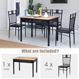 5Pcs Dining Table & Chair Set Breakfast Bar Kitchen Furniture With Padded Seat - thumbnail 3
