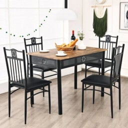 5Pcs Dining Table & Chair Set Breakfast Bar Kitchen Furniture With Padded Seat - thumbnail 2