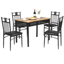 5Pcs Dining Table & Chair Set Breakfast Bar Kitchen Furniture With Padded Seat - thumbnail 1