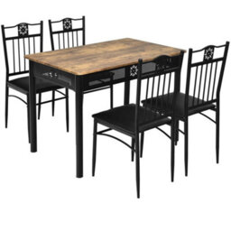 5Pcs Dining Table & Chair Set Breakfast Bar Kitchen Furniture With Padded Seat - thumbnail 6