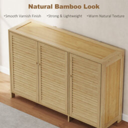 Homcom Bamboo Shoe Cabinet With Louvered Doors 18 Pairs Shoe Storage Cabinet - thumbnail 5