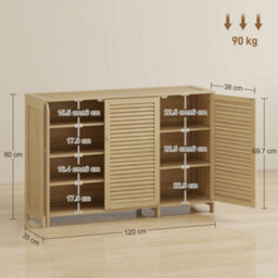 Homcom Bamboo Shoe Cabinet With Louvered Doors 18 Pairs Shoe Storage Cabinet - thumbnail 3