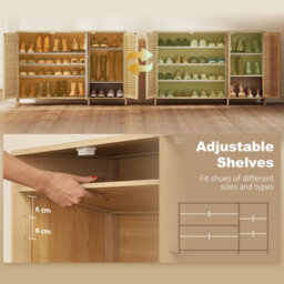Homcom Bamboo Shoe Cabinet With Louvered Doors 18 Pairs Shoe Storage Cabinet - thumbnail 6