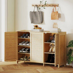 Homcom Bamboo Shoe Cabinet With Louvered Doors 18 Pairs Shoe Storage Cabinet - thumbnail 9