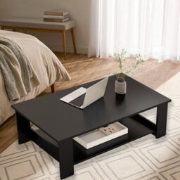 Modern Coffee Table Living Room Tea Side End Desk With Lower Storage Shelf Black - thumbnail 3