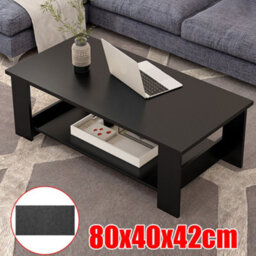 Modern Coffee Table Living Room Tea Side End Desk With Lower Storage Shelf Black - thumbnail 1