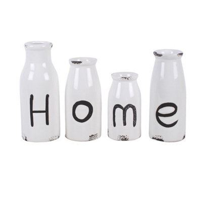 Set Of 4 Decorative Milk Bottles Dolomite Home & Love Bud Vases - image 1