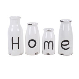 Set Of 4 Decorative Milk Bottles Dolomite Home & Love Bud Vases - thumbnail 1