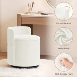White Swivel Vanity Chair Soft Upholstered Tub Chair With Hidden Storage - thumbnail 3