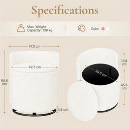 White Swivel Vanity Chair Soft Upholstered Tub Chair With Hidden Storage - thumbnail 2