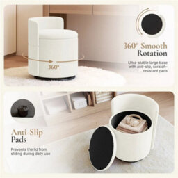 White Swivel Vanity Chair Soft Upholstered Tub Chair With Hidden Storage - thumbnail 6