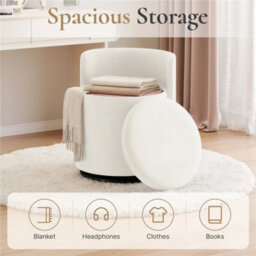 White Swivel Vanity Chair Soft Upholstered Tub Chair With Hidden Storage - thumbnail 5