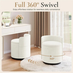 White Swivel Vanity Chair Soft Upholstered Tub Chair With Hidden Storage - thumbnail 4