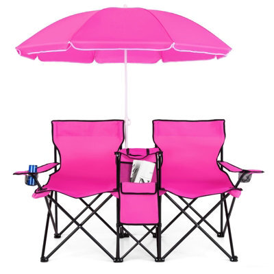 Costway Folding Loveseat Camping Chair Portable Outdoor Chair Carrying Bag-Pink - image 1