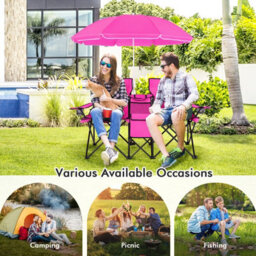 Costway Folding Loveseat Camping Chair Portable Outdoor Chair Carrying Bag-Pink - thumbnail 5