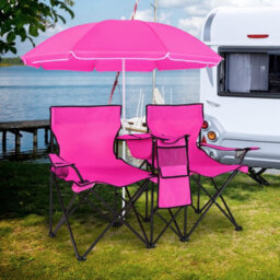 Costway Folding Loveseat Camping Chair Portable Outdoor Chair Carrying Bag-Pink - thumbnail 3