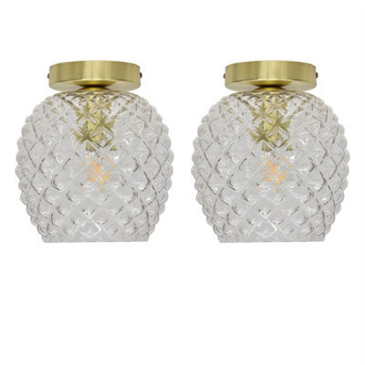 First Choice Lighting Set Of 2 Baine - Textured Glass Satin Brass Ceiling Light Fittings - image 1