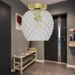 First Choice Lighting Set Of 2 Baine - Textured Glass Satin Brass Ceiling Light Fittings - thumbnail 4