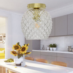 First Choice Lighting Set Of 2 Baine - Textured Glass Satin Brass Ceiling Light Fittings - thumbnail 5