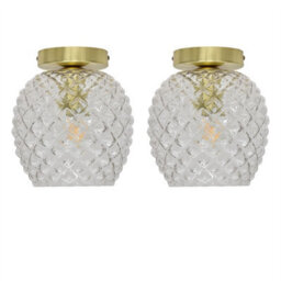 First Choice Lighting Set Of 2 Baine - Textured Glass Satin Brass Ceiling Light Fittings - thumbnail 1