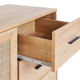 Wyld And Coco Bohonest 2-Door Sideboard With 3 Drawers And Rattan Detail, Light Wood, Black Frame - W120 X D39 X H77Cm - thumbnail 7