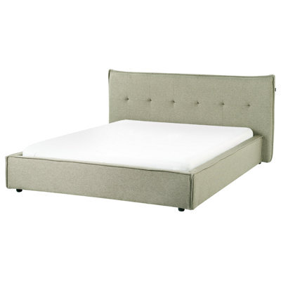 Beliani Bed Faux Linen Lestre 160 X 200 Cm (Eu King Size) Green - image 1