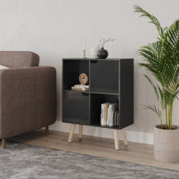 Urbn-Living Urbnliving 80Cm Height Black 4 Cube With Black 2 Wooden Door Bookcase With Beech Legs Shelves - thumbnail 2