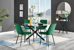 Furniturebox Uk Novara Black Leg 120Cm Round Glass Dining Table & 4 Green Pesaro Black Leg Chairs