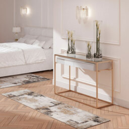 Loomed Neutral Beige Greige Transitional Contemporary Abstract Living Runner Rug 70X240Cm - thumbnail 1