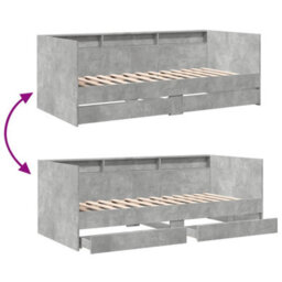 Berkfield Daybed With Drawers Without Mattress Concrete Grey 90X190 Cm Single - thumbnail 8