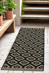 Melrose Eden Genesis Black Indoor Outdoor Area Runner Rug 3mm Pile Height - 67/200Cm - thumbnail 1