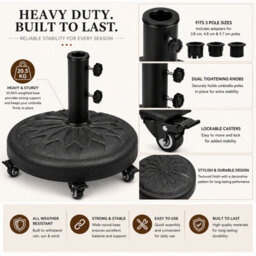 Shopnbits 27 Kg Heavy Duty Umbrella Base With Wheels Round Patio Parasol Stand For 45/45/48mm Poles - thumbnail 3