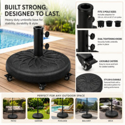 Shopnbits 27 Kg Heavy Duty Umbrella Base With Wheels Round Patio Parasol Stand For 45/45/48mm Poles - thumbnail 2