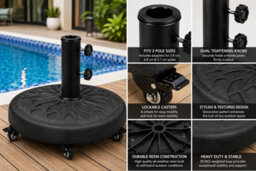 Shopnbits 27 Kg Heavy Duty Umbrella Base With Wheels Round Patio Parasol Stand For 45/45/48mm Poles - thumbnail 6