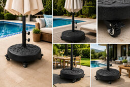 Shopnbits 27 Kg Heavy Duty Umbrella Base With Wheels Round Patio Parasol Stand For 45/45/48mm Poles - thumbnail 8
