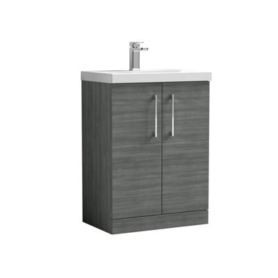Balterley  Contemporary Bathroom Floor Standing 2-Door Vanity & Thin-Edge Basin, Anthracite, 600mm - image 1