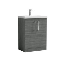 Balterley  Contemporary Bathroom Floor Standing 2-Door Vanity & Thin-Edge Basin, Anthracite, 600mm - thumbnail 1