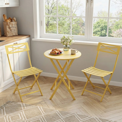 3 Pieces Garden Foldable Bistro Set, Small Garden Set W/ Square Table, Yellow - image 1