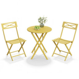3 Pieces Garden Foldable Bistro Set, Small Garden Set W/ Square Table, Yellow - thumbnail 7
