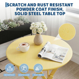 3 Pieces Garden Foldable Bistro Set, Small Garden Set W/ Square Table, Yellow - thumbnail 4